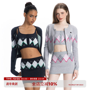 辣妹修身 ABMY 美式 复古针织套装 显瘦外套内搭吊带背心 高甜预警