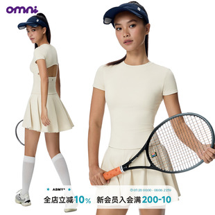 露背镂空短袖 omni 网球运动套装 T恤带胸垫A字短裙防走光 ABMY