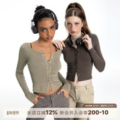 可可布朗尼 大方领针织开衫 女辣妹刺绣修身 ABMY 显瘦百搭短款 外套