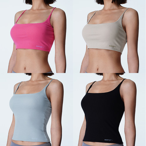 黑色带胸垫针织吊带修身遮副乳