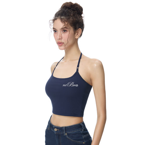 noBra挂脖露背针织吊带背心