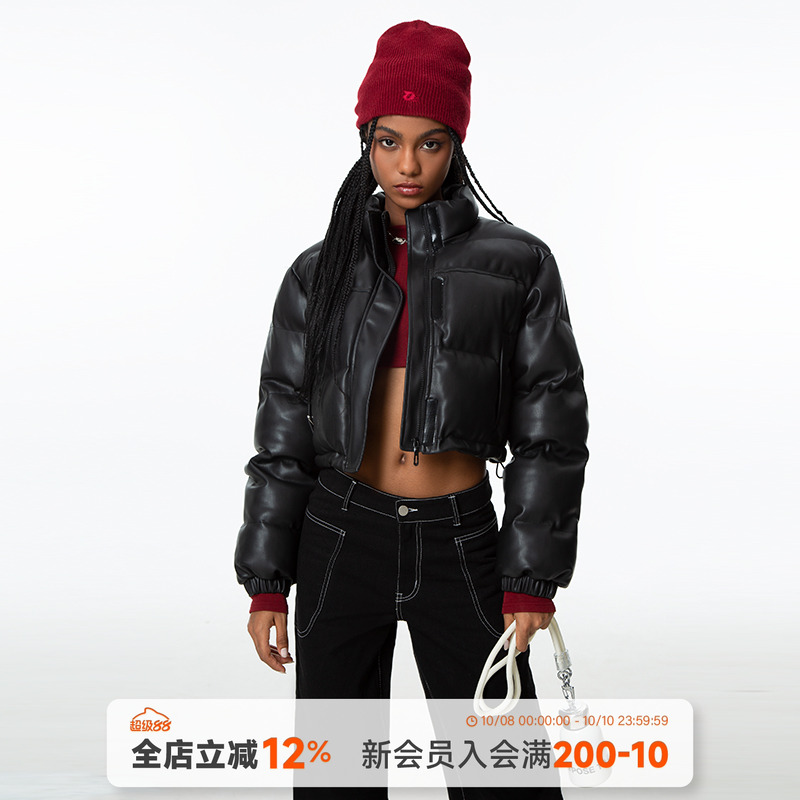 abmy复古PU皮棉服加厚保暖面包服