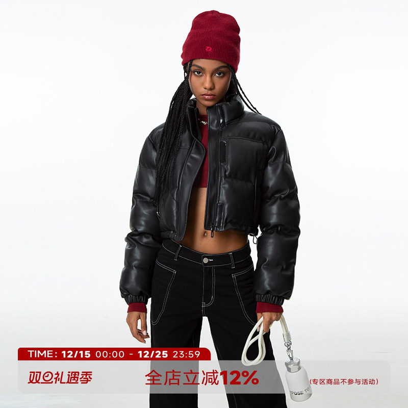 abmy复古PU皮棉服加厚保暖面包服