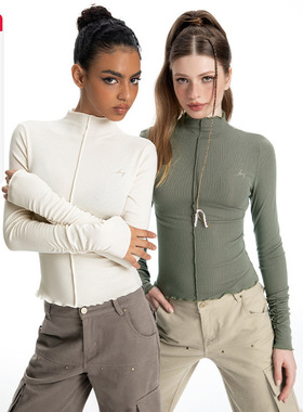 ABMY 甜糯舒芙蕾 辣妹半高领针织打底衫女加绒基础款百搭长袖上衣