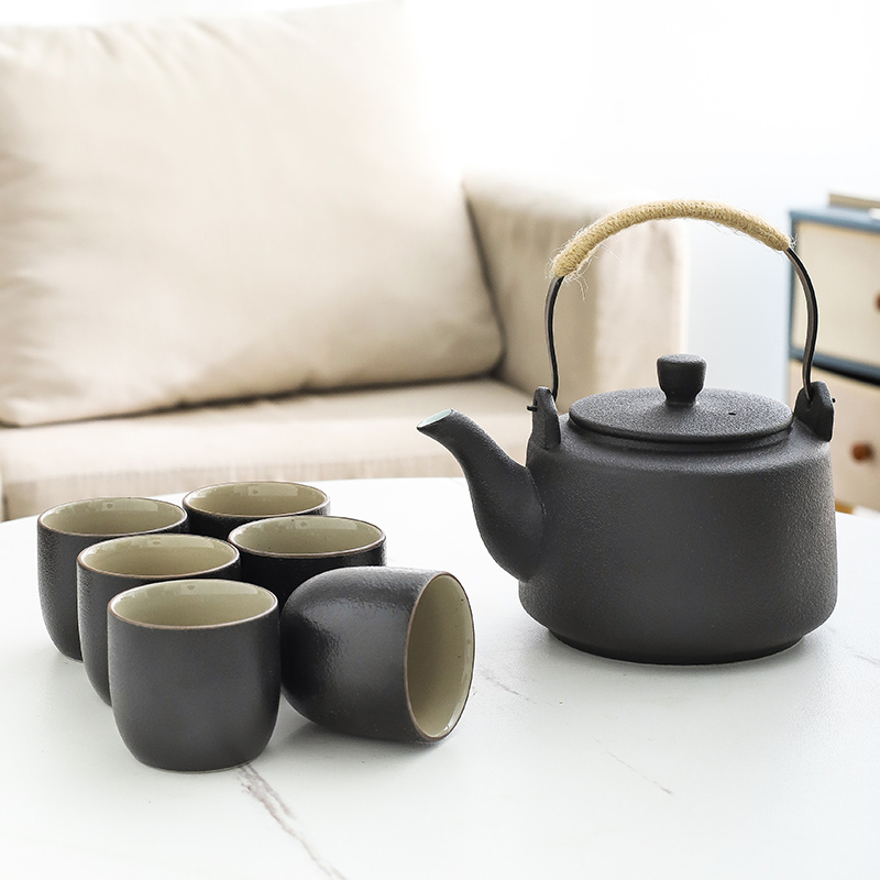纯色素雅黑陶壶带过滤网好虑茶渣