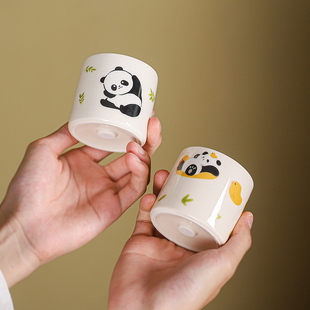 国风小茶杯陶瓷熊猫直口杯120ml主人杯单杯二两半小酒杯餐厅杯子