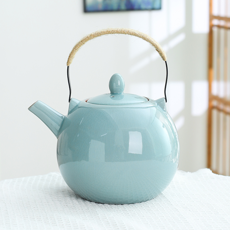 哥窑开片素色茶壶粗陶开片可养