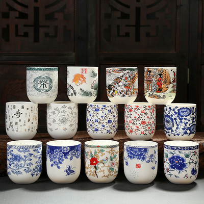 茶杯陶瓷青花瓷大号水杯德化白瓷圆形直杯180nl办公待客茶杯家用