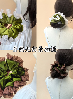 【实拍原图】绿色系高品质复古丝绒大肠发圈2026新款森系丸子头