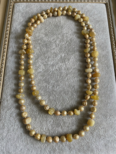 青岛饰品长款黄晶石和淡水珍珠搭配可双层叠戴项链不退换5.41