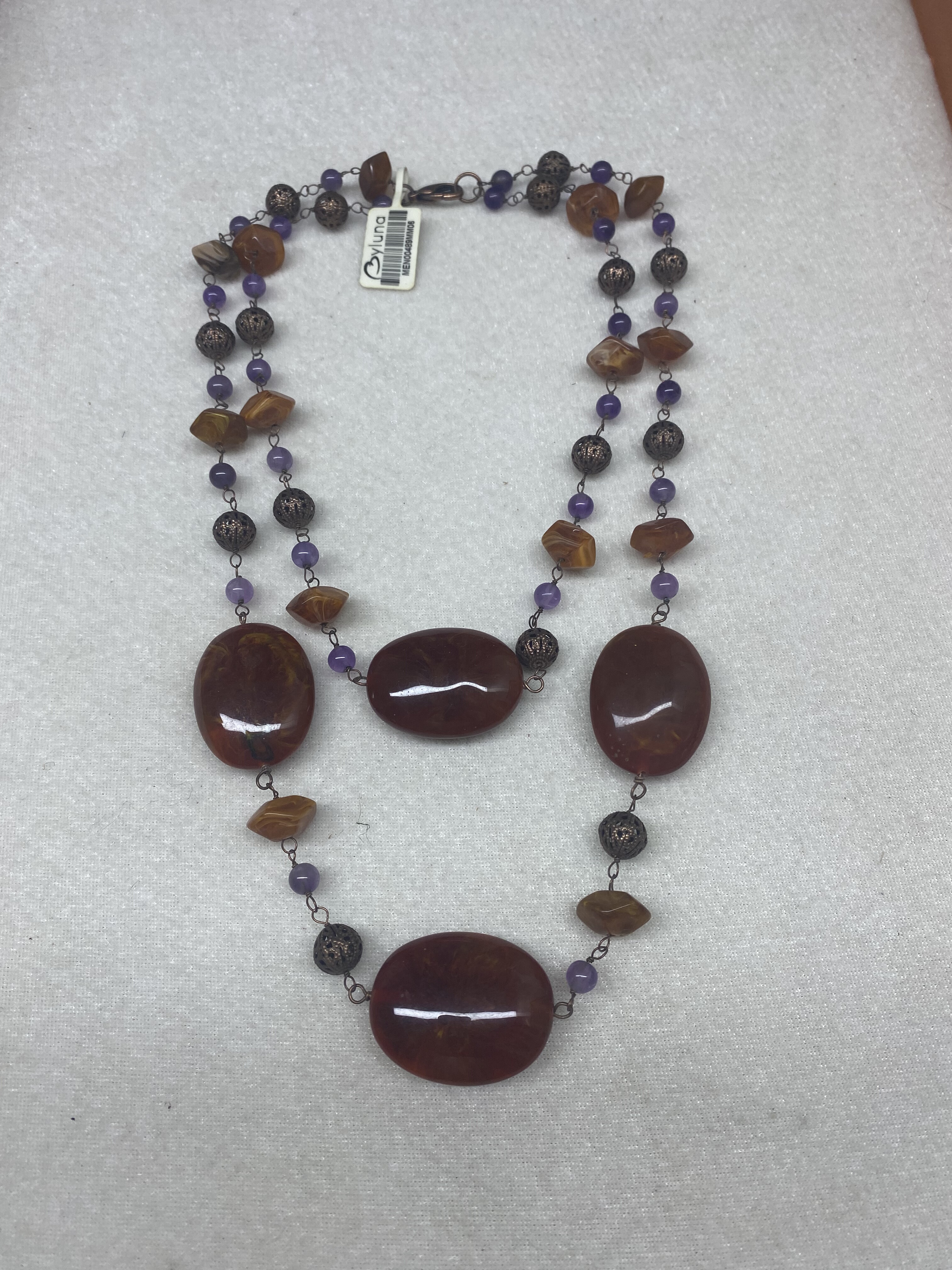 青岛美饰双层亚克力紫晶珠镂空铜球老货氧化项链不退不换 5.75