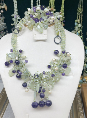 925配件绿凌石紫晶葡萄珠流苏编制项链手链老货氧化no退no换5.78