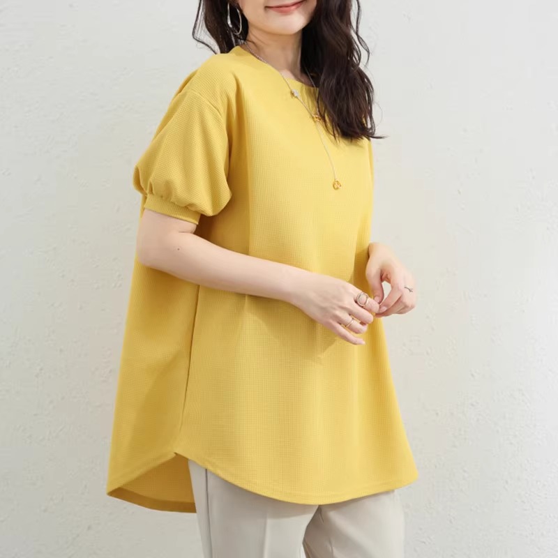 夏新款短袖t恤女装休闲圆领宽松显瘦大码外穿上衣前短后长打底衫