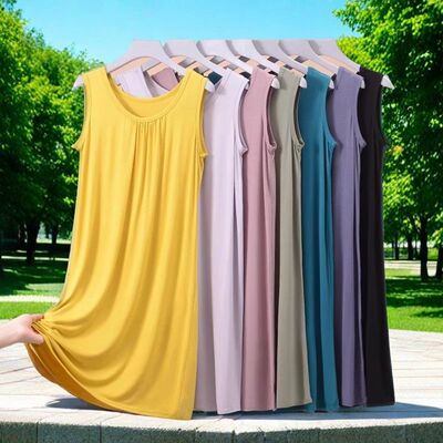 夏季无袖圆领中长款连衣裙