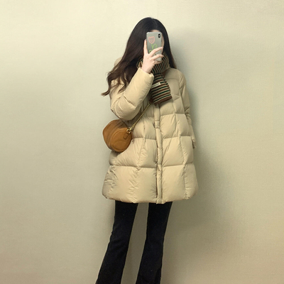 韩版连帽小个子中长款羽绒服女