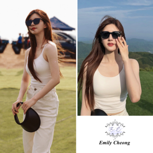 Emily Cheong纱线针织~带胸垫赵露思同款黑白色吊带背心打底内搭