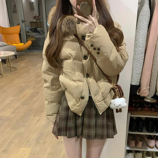 瑾姑娘【貉子毛】真毛领 90白鸭绒 加厚小个子外套短款羽绒服女