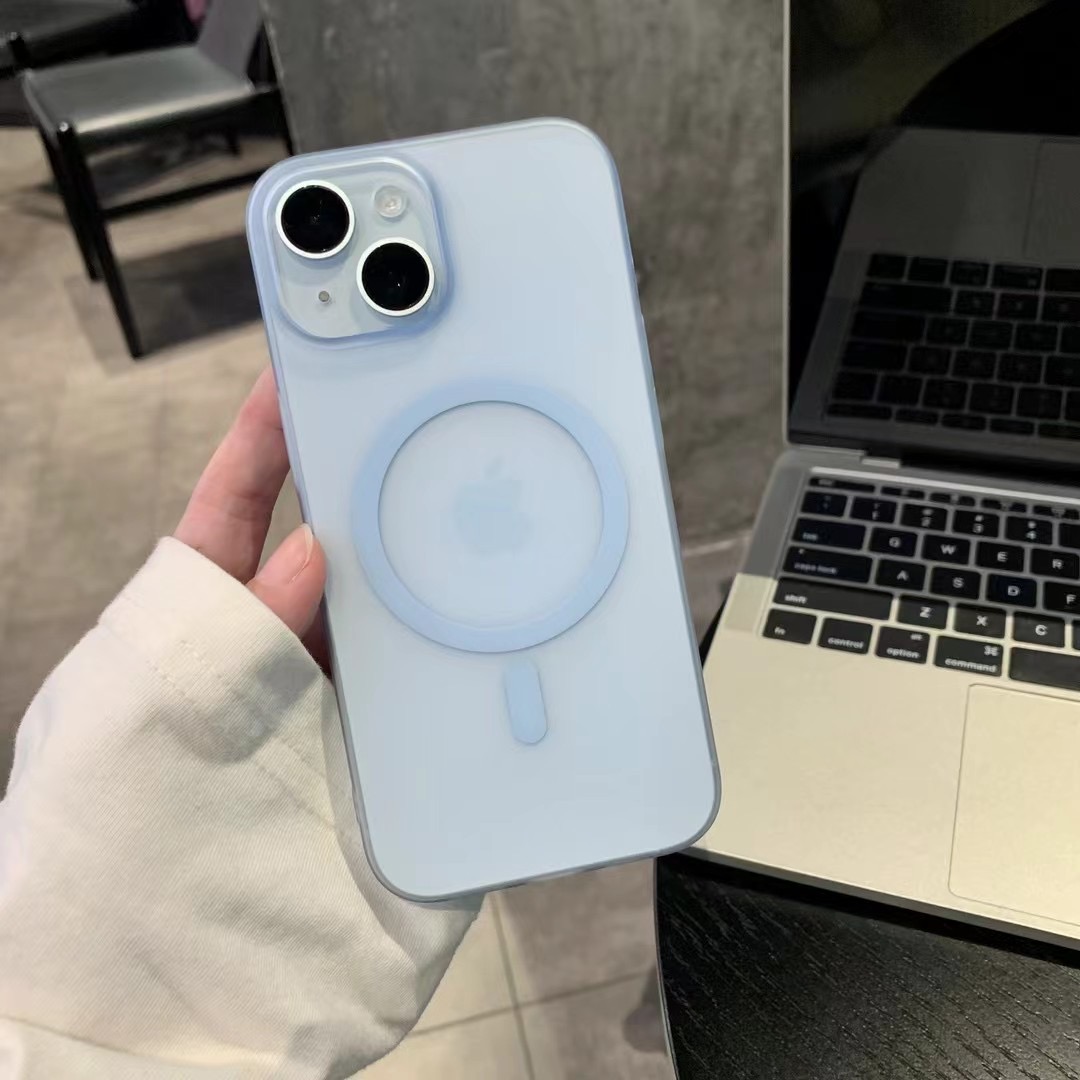 冰川蓝超薄PC磨砂磁吸冰雾壳适用iphone13/15手机壳14promax简约保护壳黑苹果11不发黄plus防摔硬壳12pro男女