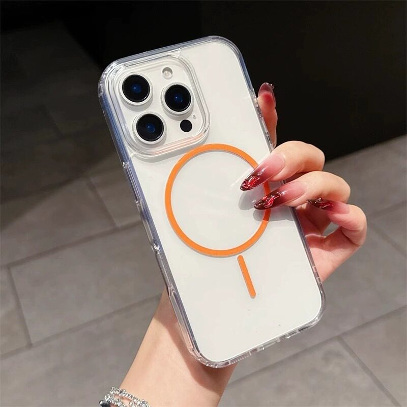 超薄高级感适用于iPhone16promax手机壳细圈磁吸充电ins苹果15promax透明防摔14plus简约13情侣16pro不发黄16