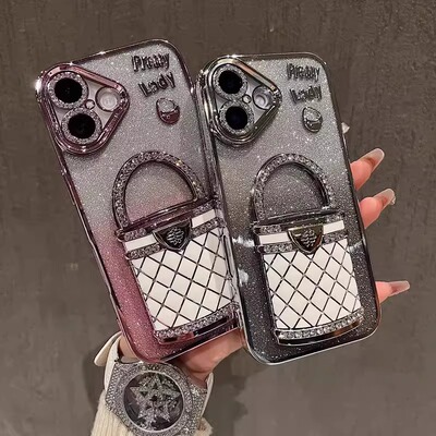 立体补妆镜支架适用苹果iPhone16新款手机壳15promax高级感14plus闪粉卡纸12全包镜头膜13防摔11女网红保护套