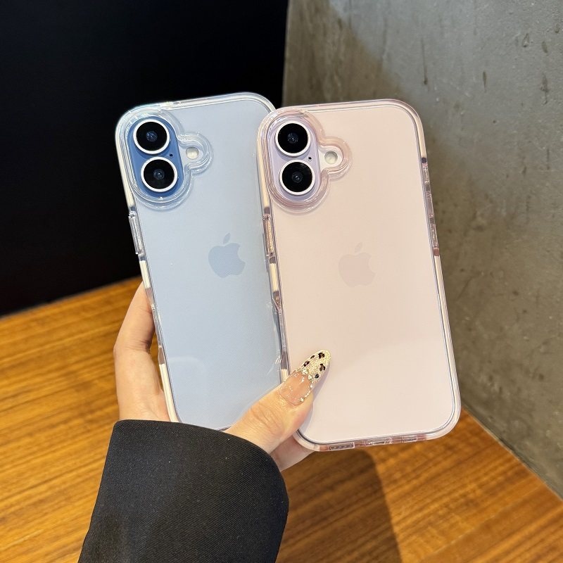 新款果冻粉适用于iPhone17手机壳撞色边框透明苹果air简约16全包防摔透明16promax时尚高级感防摔15/14男女13