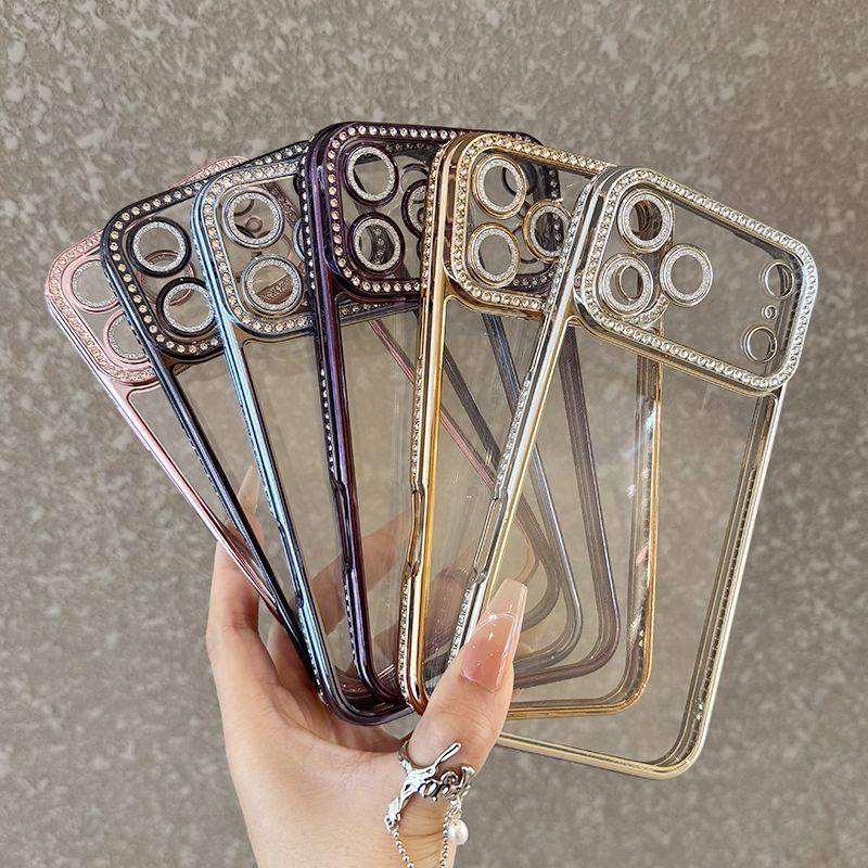 苹果17promax电镀水钻带镜头膜防摔保护套16promax手机壳iPhone15pro透明14/13/12简约高级感plus男女保护套