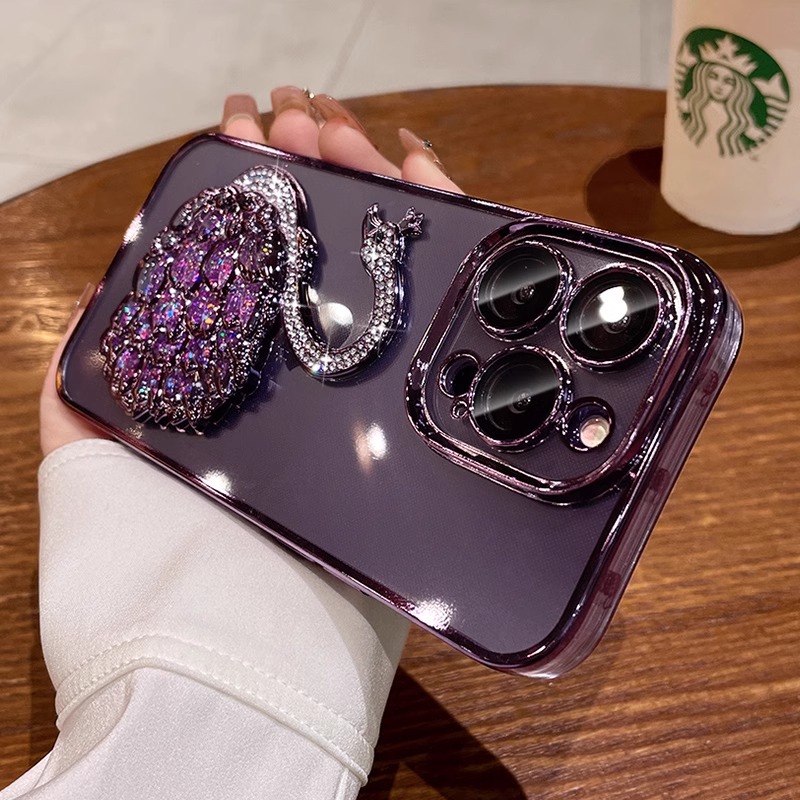 闪钻天鹅支架适用苹果16promax手机壳iphone14pro自带镜头膜16防摔硅胶带镜头膜高级感13女12闪粉1情侣软胶套