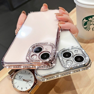 适用苹果13手机壳带镜头膜iphone14promax新款全包防摔12高级感女款11奢华水钻XR透明硅胶xsmax网红潮牌plus