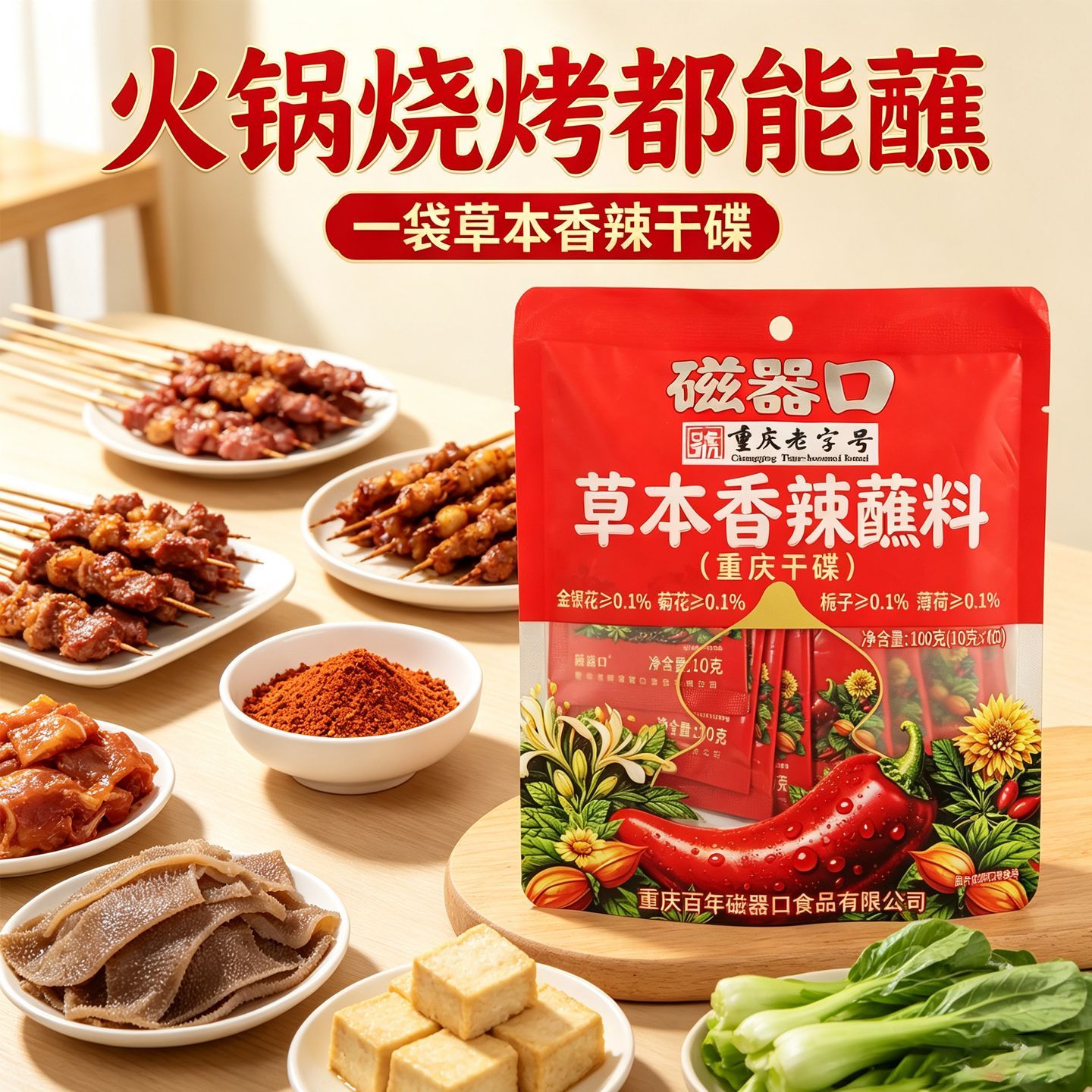 磁器口草本香辣蘸料100g重庆干碟烧烤火锅串串袋装调味料香辣蘸料