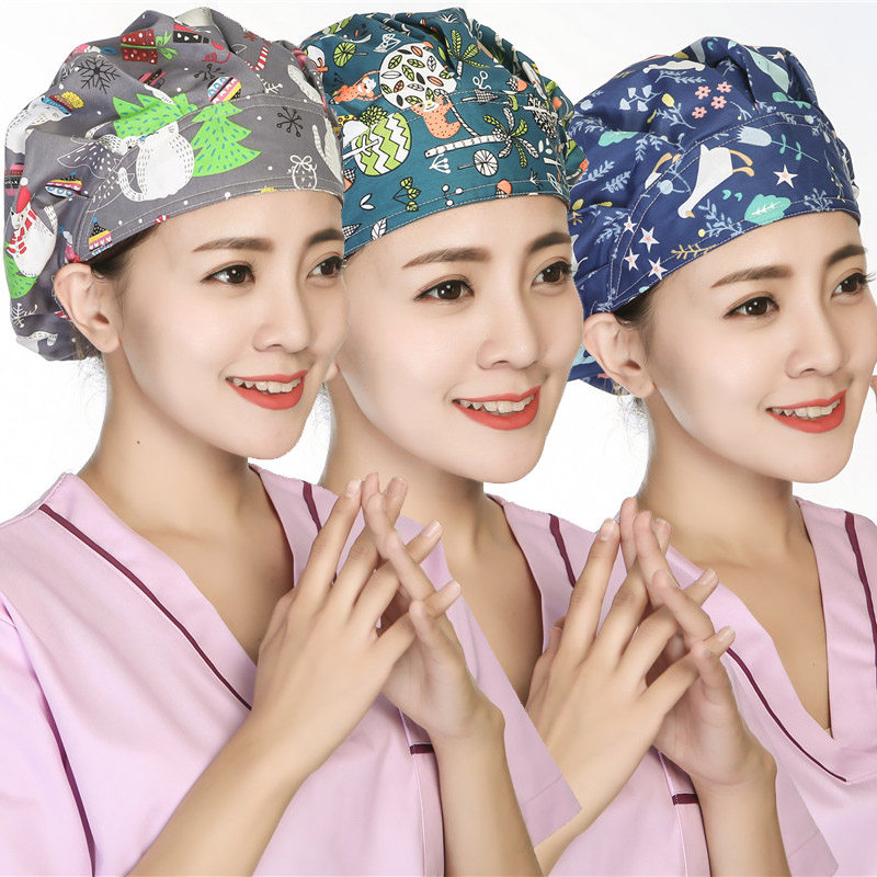 手术帽女医生长发蓬蓬帽透气印花卡通可调节手术室口腔牙科包头帽