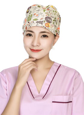 男女医生护士薄款印花工作手术帽