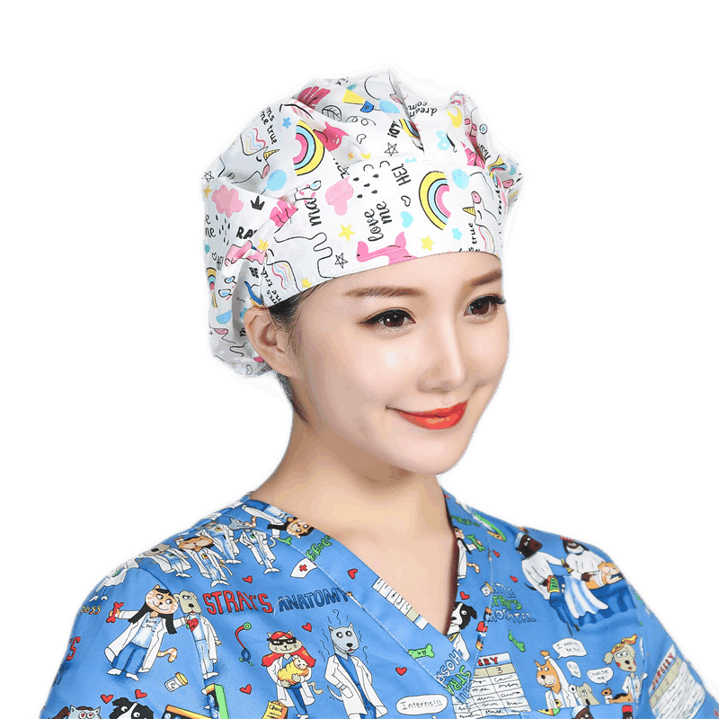 手术帽女护士医生长发印花薄款透气实验室防掉落发牙科口腔工作帽