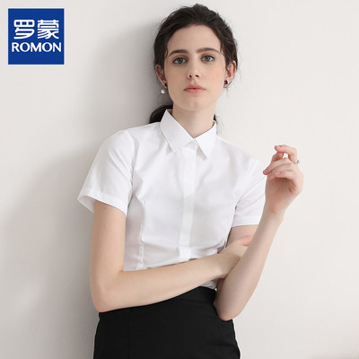罗蒙白色衬衫女短袖职业2
