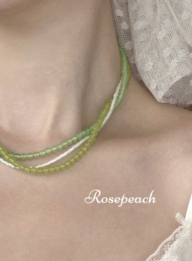 rosepeach「淮竹」原创小众法式浅春系油画少女绿色叠戴串珠项链