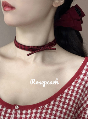 rosepeach「Rouge」原创小众少女红色格纹圣诞风毛绒choker项链