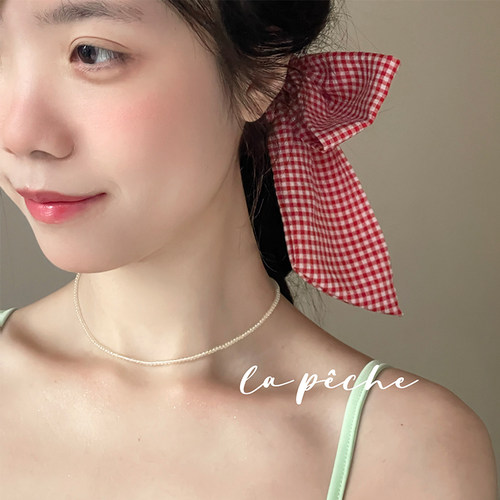 小众少女淡黄绿色玻璃串珠锁骨链