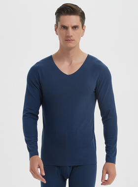 雪竹新款冬季男士双面绒秋衣秋裤无痕v领保暖内衣加厚套装21671