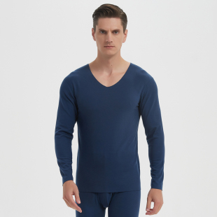 雪竹新款冬季男士双面绒秋衣秋裤无痕v领保暖内衣加厚套装21671