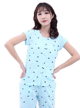 雪竹韩版睡衣女夏季纯棉短袖套装夏天甜美休闲家居服两件套18798