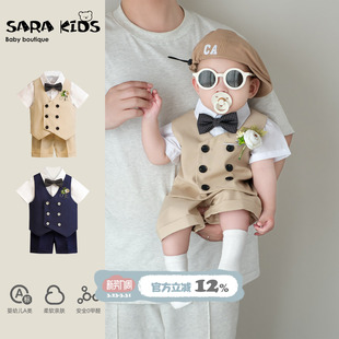 夏薄款婴幼儿衣服2025周岁男宝礼服新款男童套装洋气生日抓周夏装