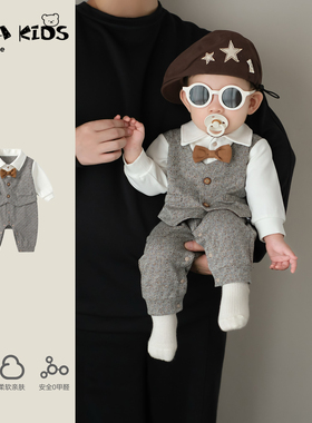 男宝宝周岁礼服婴儿绅士小少爷服春秋季洋气衣服满月百天幼儿春装