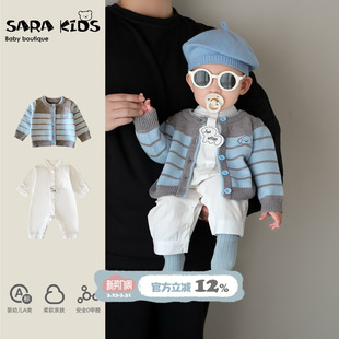 外套婴儿连体爬服 韩系洋气婴幼儿衣服春季 小月龄宝宝分体套装 春装