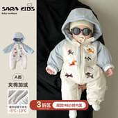 男宝宝夹棉连体衣保暖婴儿冬装 衣服超萌可爱小月龄外出抱抱服棉服