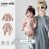 婴儿针织春秋连体衣超萌女宝宝春装 衣服满月百天公主外出毛衣爬服