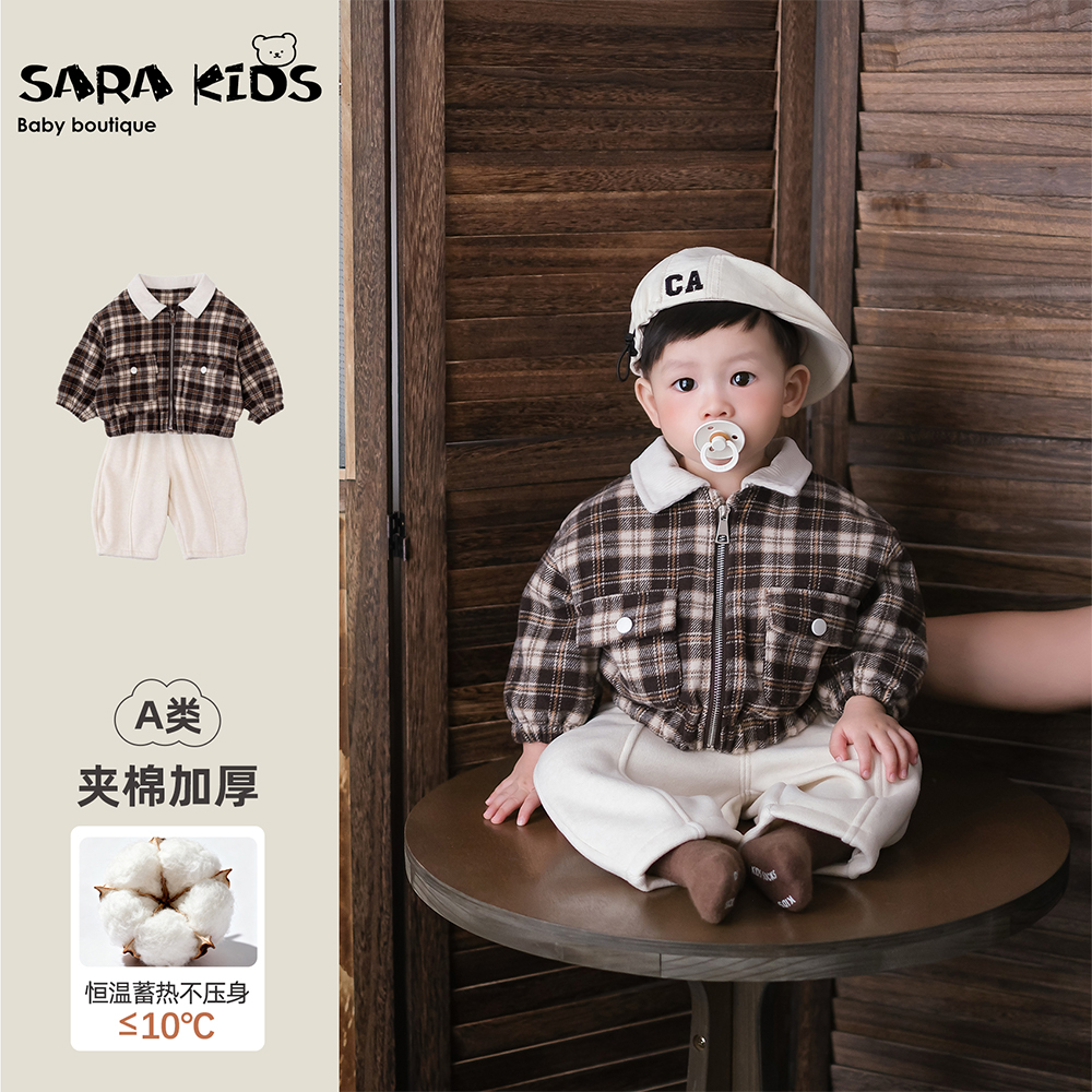 婴儿套装冬季时髦洋气宝宝衣服韩系儿童夹棉外套加绒裤子保暖冬装