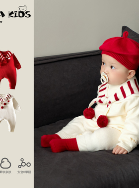 满月宝宝连体衣冬季婴儿衣服百天周岁婴幼儿外出爬爬服冬装抱抱服