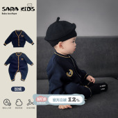 婴儿衣服春装 针织连体衣婴幼儿外出服厚 男宝宝毛衣春秋爬爬服春季