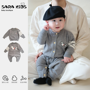 外出服幼儿秋装 冬装 哈衣萌 婴儿针织爬服韩版 男宝宝连体衣秋冬新款