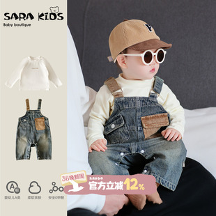 男宝宝春季牛仔背带裤套装韩版超萌婴儿打底衫连体裤春款外出衣服