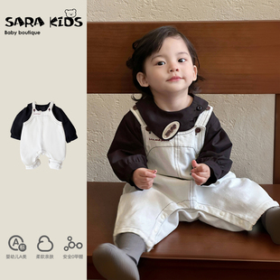 男宝宝背带裤套装洋气男童春装2026新款小月龄韩系衬衫分体外出服
